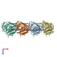 PDB entry 3e22 coloured by chain, top view.