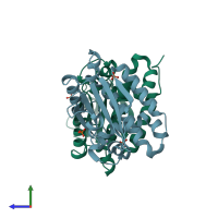 PDB entry 3e24 coloured by chain, side view.