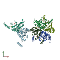 PDB 3e28 coloured by chain and viewed from the front.