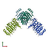 PDB entry 3e2j coloured by chain, front view.