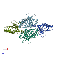 PDB entry 3e2j coloured by chain, top view.