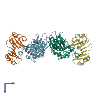 PDB entry 3e2k coloured by chain, top view.