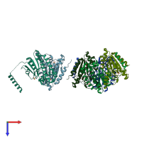 PDB entry 3e2w coloured by chain, top view.