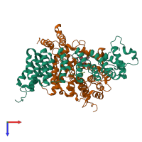 PDB entry 3e32 coloured by chain, top view.