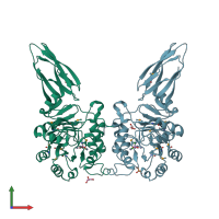 PDB entry 3e38 coloured by chain, front view.