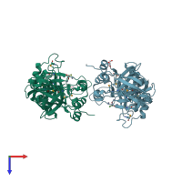 PDB entry 3e38 coloured by chain, top view.