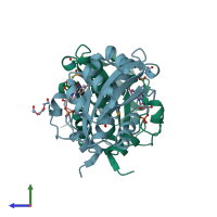 PDB entry 3e39 coloured by chain, side view.