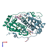 PDB entry 3e39 coloured by chain, top view.