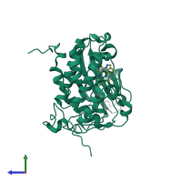 Monomeric assembly 1 of PDB entry 3e3b coloured by chemically distinct molecules, side view.