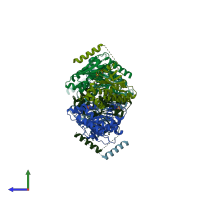 PDB entry 3e3g coloured by chain, side view.