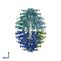 PDB entry 3e3l coloured by chain, side view.