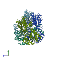 PDB entry 3e3m coloured by chain, side view.