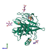 PDB entry 3e3t coloured by chain, side view.