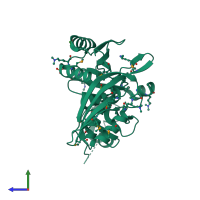PDB entry 3e3x coloured by chain, side view.