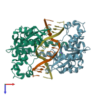 PDB entry 3e41 coloured by chain, top view.