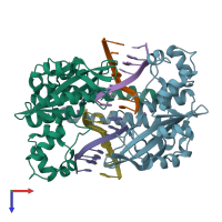 PDB entry 3e44 coloured by chain, top view.