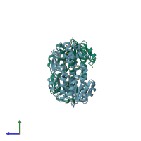 PDB entry 3e48 coloured by chain, side view.