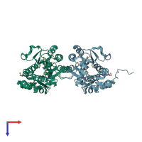 PDB entry 3e48 coloured by chain, top view.