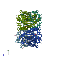 PDB entry 3e49 coloured by chain, side view.