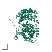 Monomeric assembly 3 of PDB entry 3e4b coloured by chemically distinct molecules, side view.