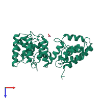 Monomeric assembly 4 of PDB entry 3e4b coloured by chemically distinct molecules, top view.