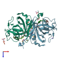 PDB entry 3e4v coloured by chain, top view.