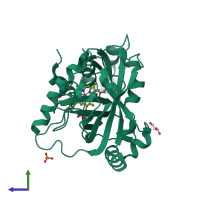 PDB entry 3e4y coloured by chain, side view.