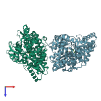 PDB entry 3e51 coloured by chain, top view.