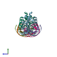 PDB entry 3e54 coloured by chain, side view.