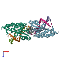 PDB entry 3e54 coloured by chain, top view.