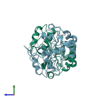PDB entry 3e57 coloured by chain, side view.