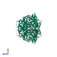 Homo dimeric assembly 2 of PDB entry 3e5p coloured by chemically distinct molecules, side view.