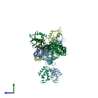 PDB entry 3e5q coloured by chain, side view.