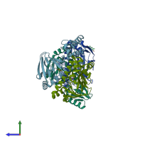 PDB entry 3e5x coloured by chain, side view.