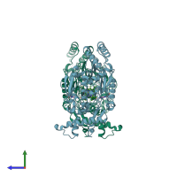 PDB entry 3e67 coloured by chain, side view.