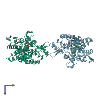 PDB entry 3e67 coloured by chain, top view.