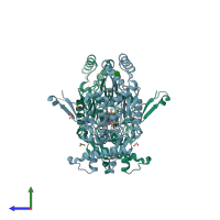 PDB entry 3e68 coloured by chain, side view.