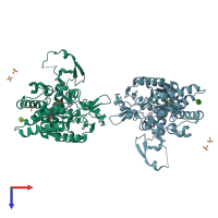 PDB entry 3e68 coloured by chain, top view.