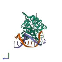PDB entry 3e6c coloured by chain, side view.