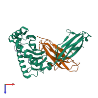 PDB entry 3e6f coloured by chain, top view.