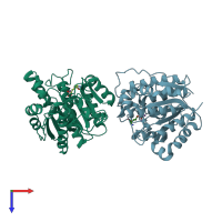 PDB entry 3e6k coloured by chain, top view.