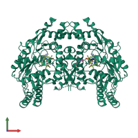 Homo dimeric assembly 2 of PDB entry 3e6n coloured by chemically distinct molecules, front view.