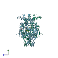 PDB entry 3e6n coloured by chain, side view.