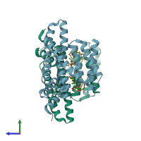 PDB entry 3e6y coloured by chain, side view.