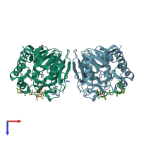 PDB entry 3e7b coloured by chain, top view.