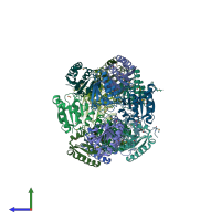 PDB entry 3e7n coloured by chain, side view.