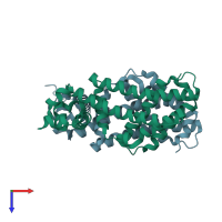 PDB entry 3e7q coloured by chain, top view.