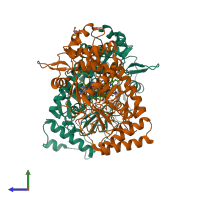 PDB entry 3e7s coloured by chain, side view.
