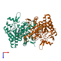 PDB entry 3e7s coloured by chain, top view.