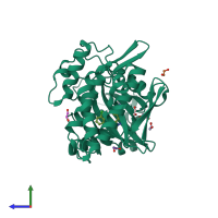 PDB entry 3e7v coloured by chain, side view.